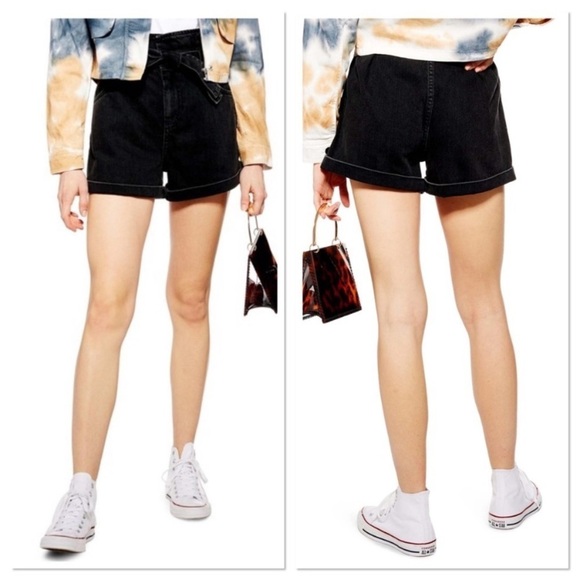 Topshop Belted Paperbag High Waisted Shorts Size 6 - Picture 2 of 8